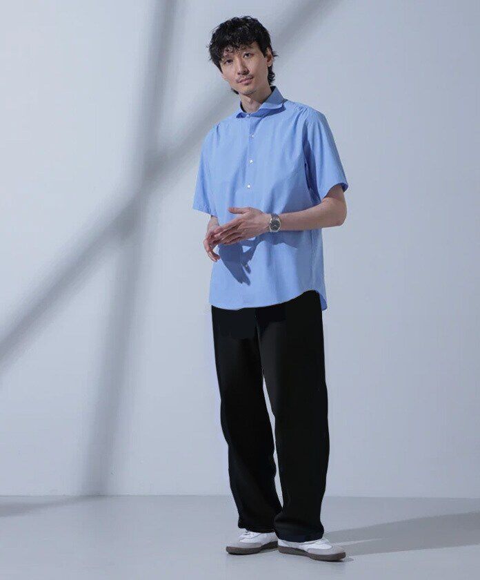 nano･universe「「N SHIRTS」AntiSoaked(R)汗染み防止ホリゾンタルカラーシャツ半袖」|シャツ・ブラウス|
