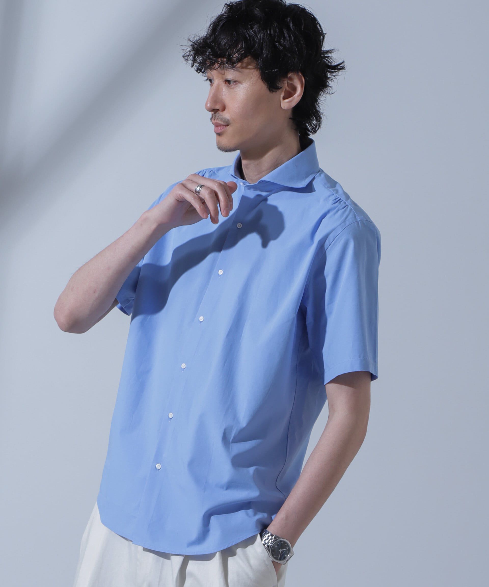 nano･universe「「N SHIRTS」AntiSoaked(R)汗染み防止ホリゾンタルカラーシャツ半袖」|シャツ・ブラウス|