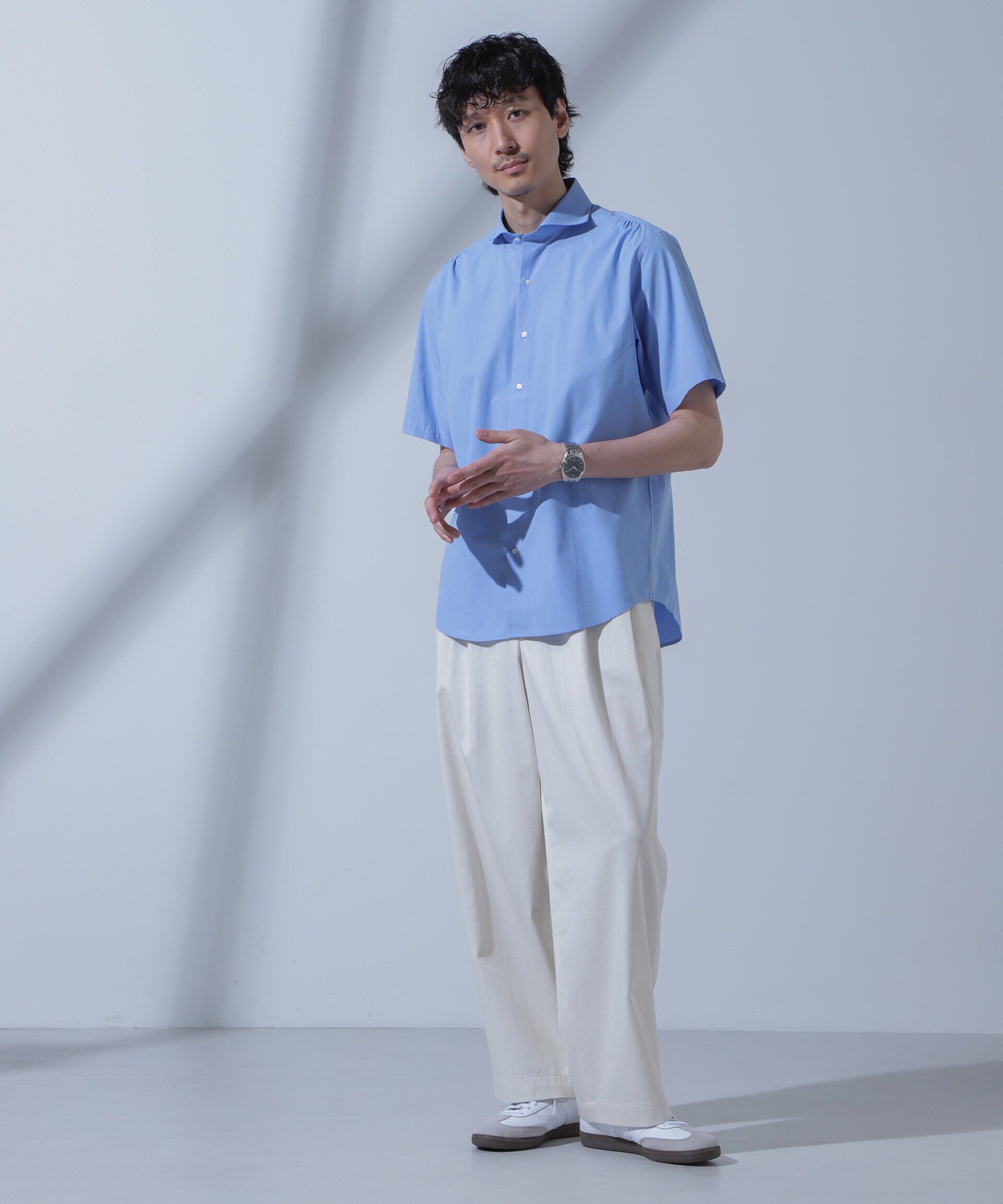 nano･universe「「N SHIRTS」AntiSoaked(R)汗染み防止ホリゾンタルカラーシャツ半袖」|シャツ・ブラウス|