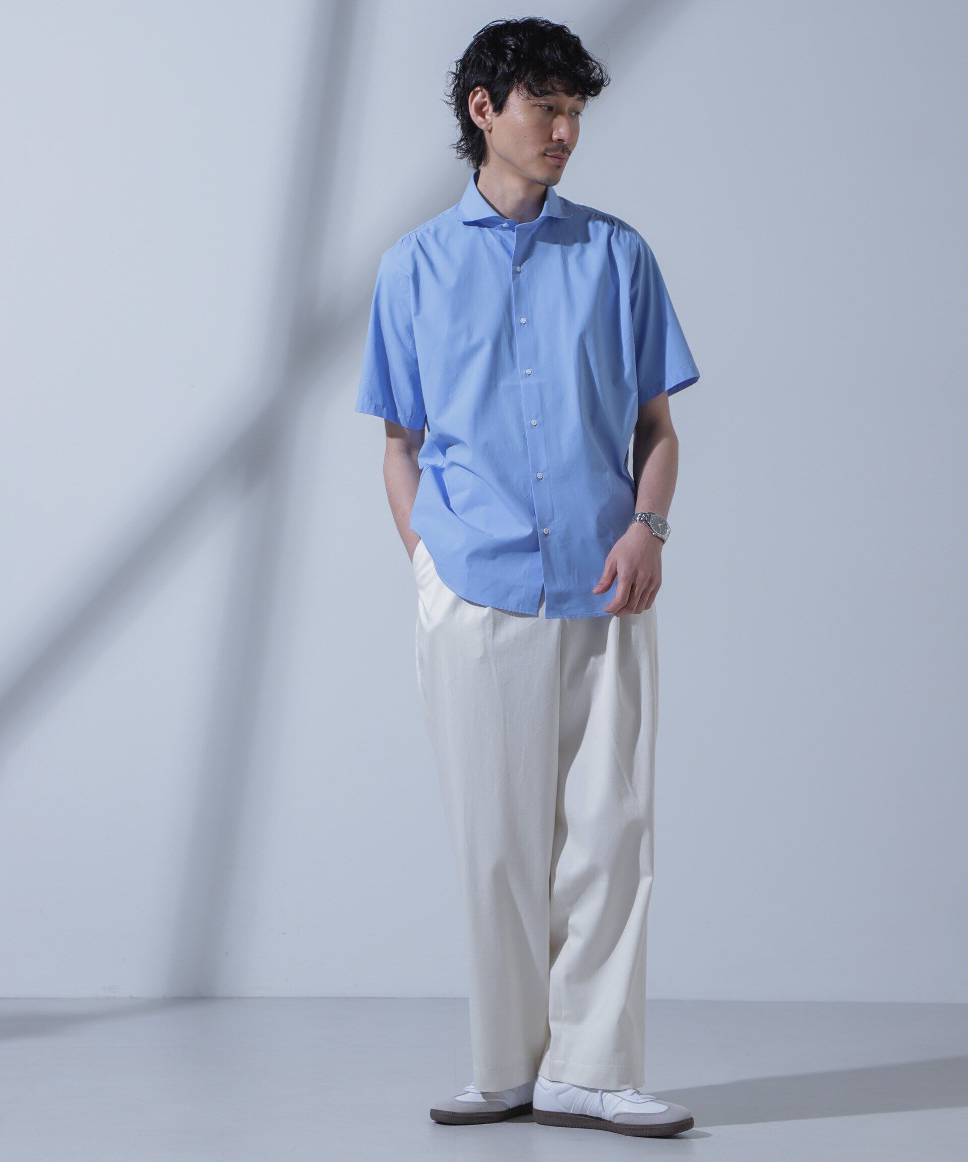 nano･universe「「N SHIRTS」AntiSoaked(R)汗染み防止ホリゾンタルカラーシャツ半袖」|シャツ・ブラウス|