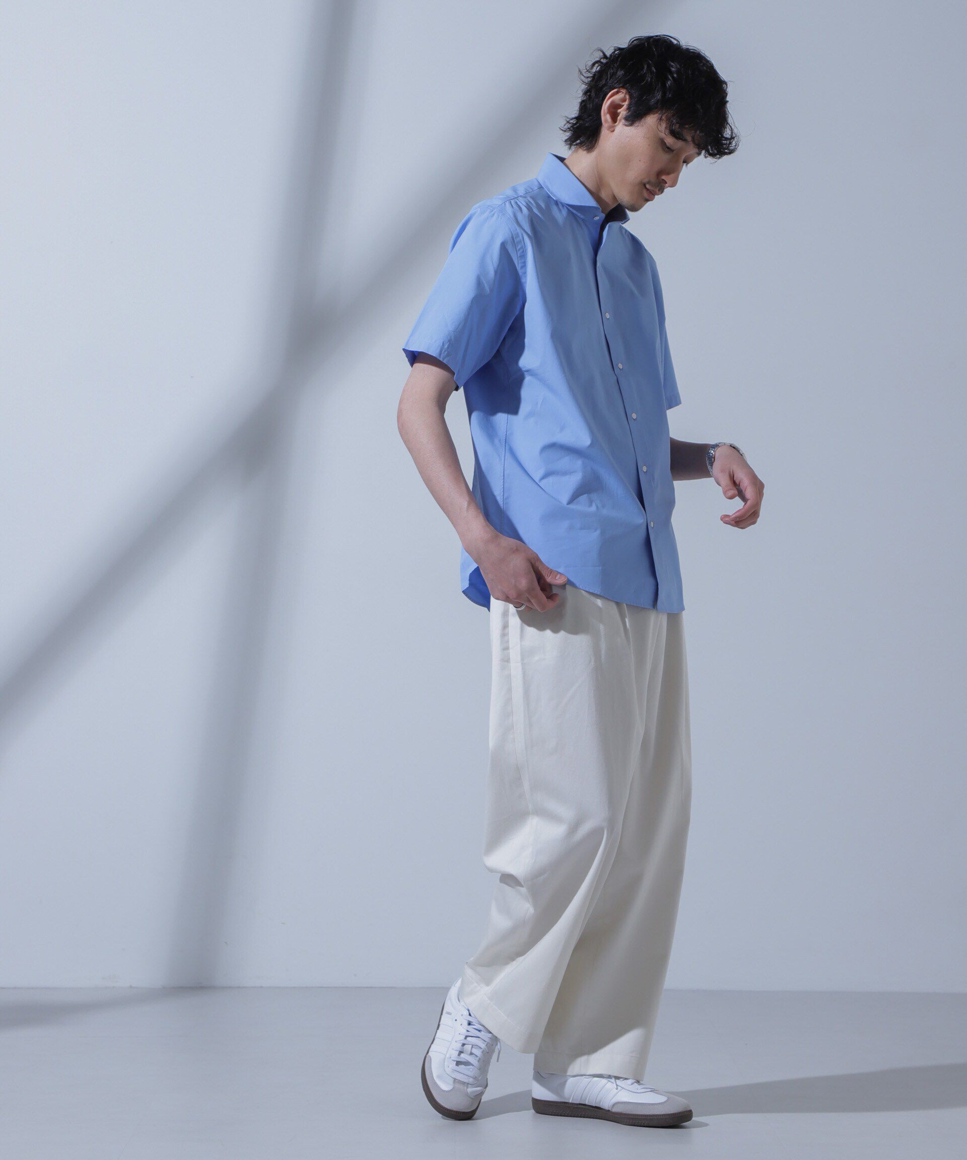 nano･universe「「N SHIRTS」AntiSoaked(R)汗染み防止ホリゾンタルカラーシャツ半袖」|シャツ・ブラウス|