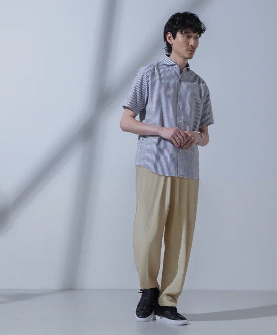 nano･universe「「N SHIRTS」AntiSoaked(R)汗染み防止ホリゾンタルカラーシャツ半袖」|シャツ・ブラウス|