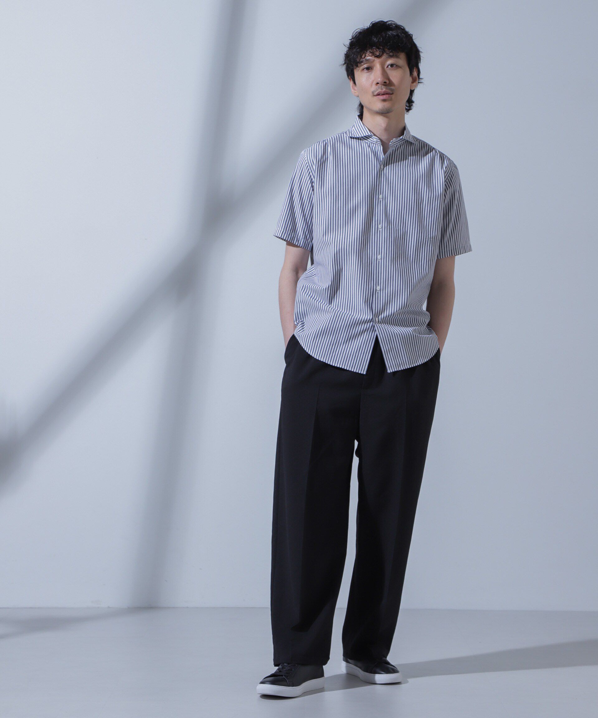 nano･universe「「N SHIRTS」AntiSoaked(R)汗染み防止ホリゾンタルカラーシャツ半袖」|シャツ・ブラウス|