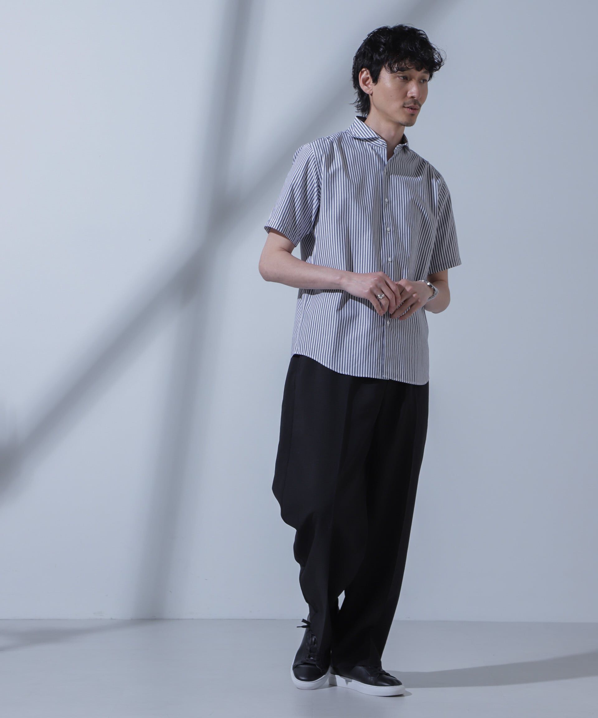nano･universe「「N SHIRTS」AntiSoaked(R)汗染み防止ホリゾンタルカラーシャツ半袖」|シャツ・ブラウス|