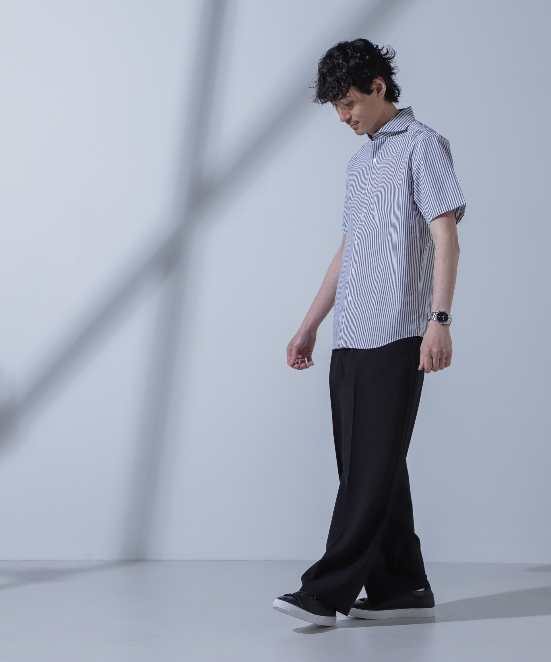 nano･universe「「N SHIRTS」AntiSoaked(R)汗染み防止ホリゾンタルカラーシャツ半袖」|シャツ・ブラウス|