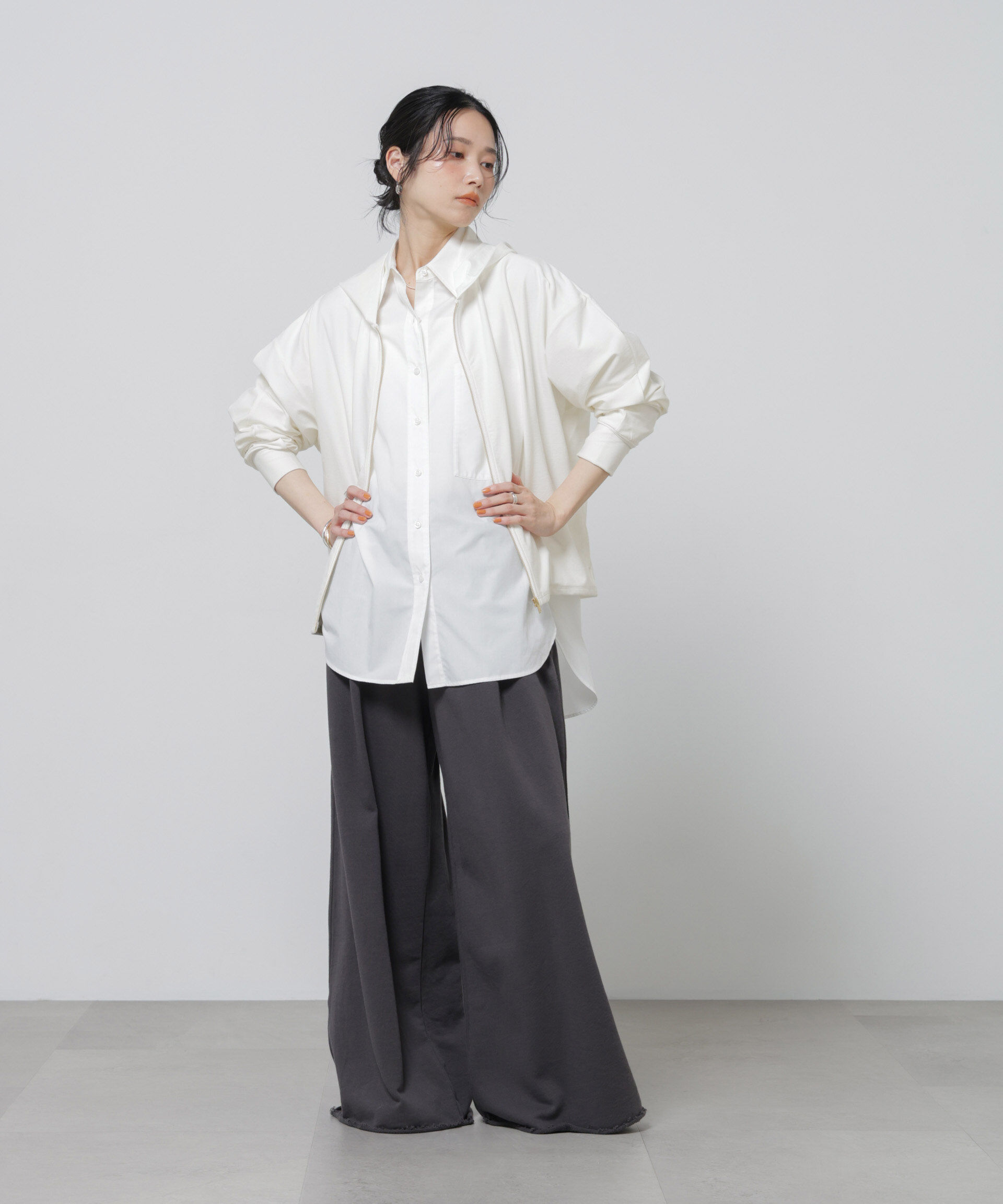 nano･universe「「Meaningful Continuity」coveross(R)ツイル調冷感プレーティング天竺パーカー」|Tシャツ・カットソー|