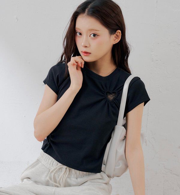  「ハートデザインチビT」|Tシャツ・カットソー|ブラック