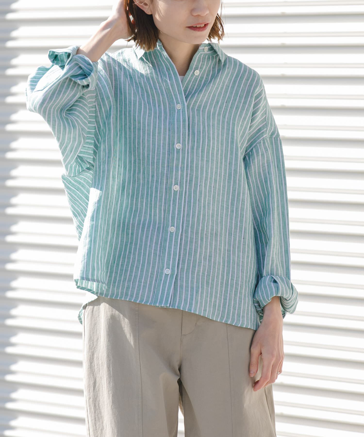 URBAN RESEARCH DOORS「FORK&SPOON　フレンチリネンクロップドワイドシャツ」|シャツ・ブラウス|