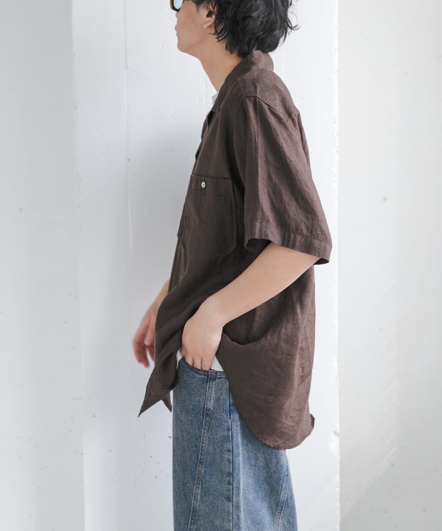 URBAN RESEARCH DOORS「FORK&SPOON　フレンチリネンオープンカラーショートスリーブシャツ」|シャツ・ブラウス|