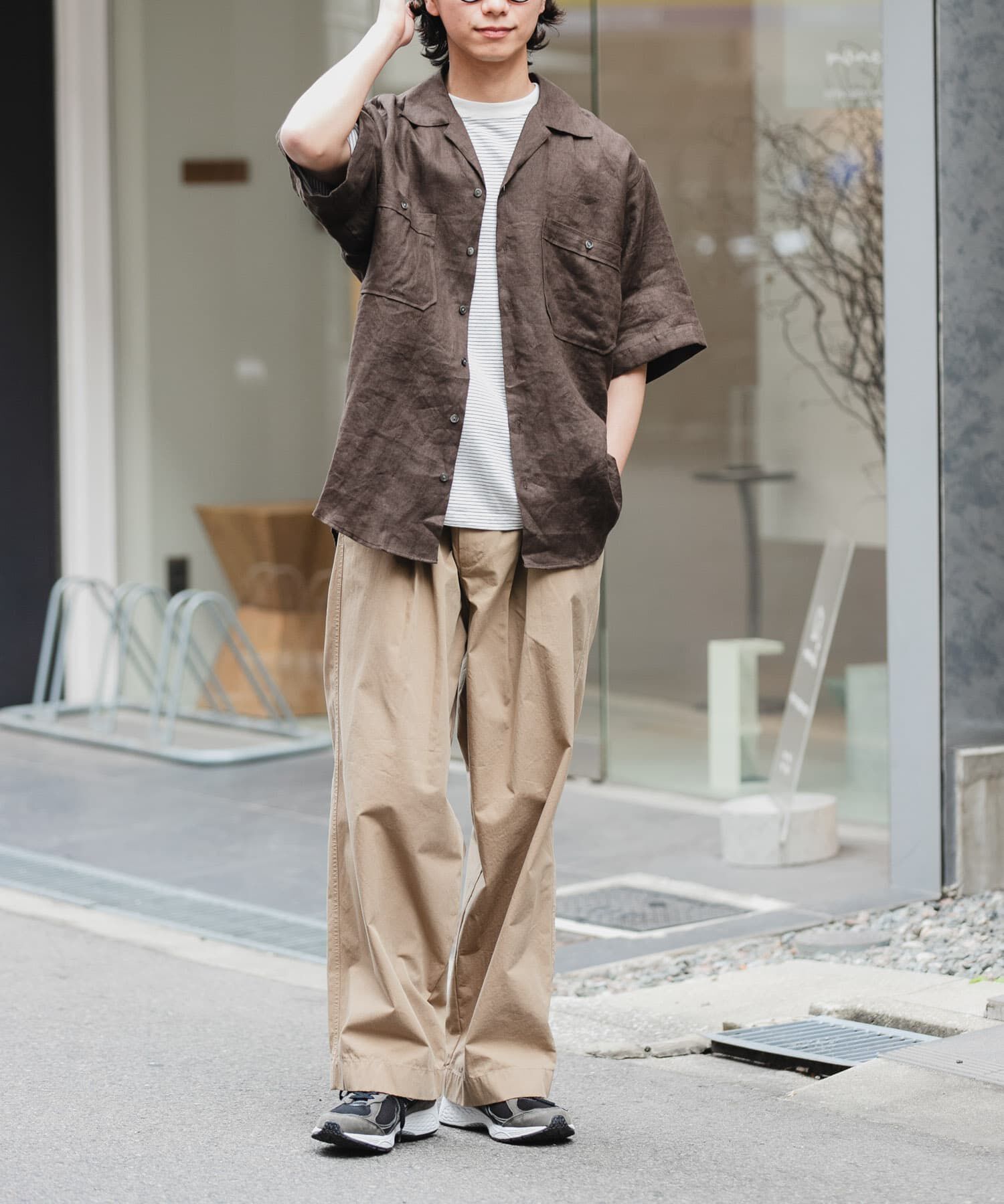 URBAN RESEARCH DOORS「FORK&SPOON　フレンチリネンオープンカラーショートスリーブシャツ」|シャツ・ブラウス|
