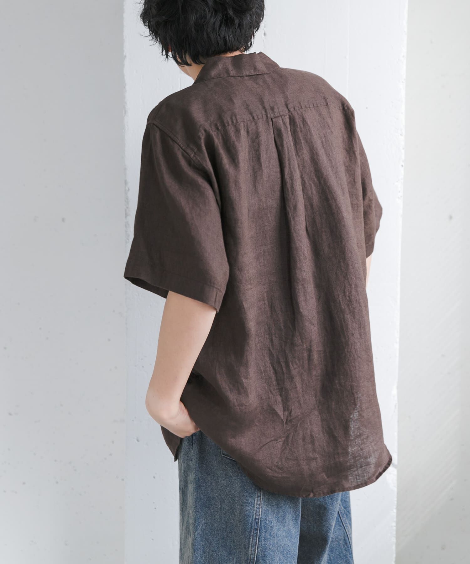 URBAN RESEARCH DOORS「FORK&SPOON　フレンチリネンオープンカラーショートスリーブシャツ」|シャツ・ブラウス|