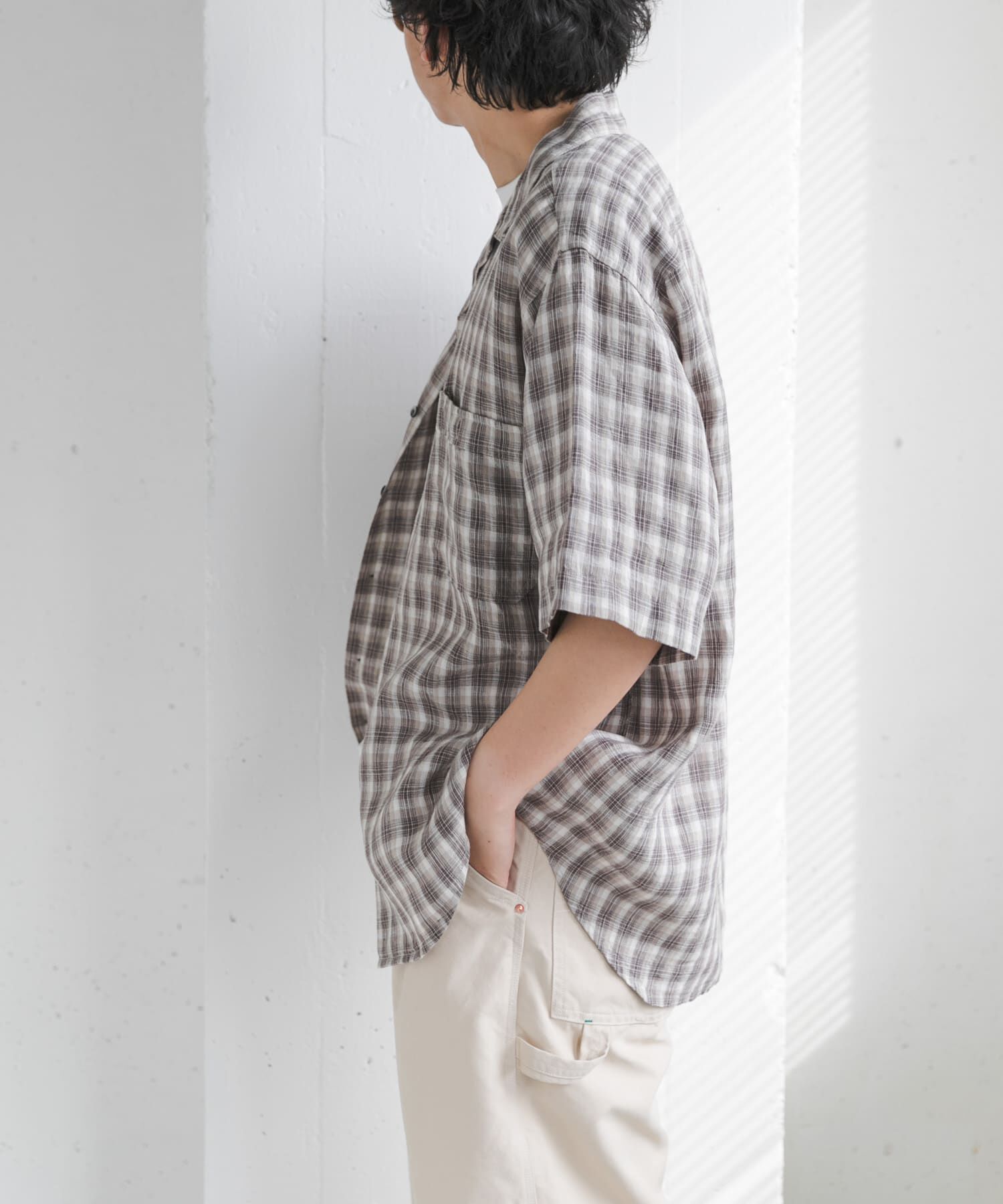 URBAN RESEARCH DOORS「FORK&SPOON　フレンチリネンオープンカラーショートスリーブシャツ」|シャツ・ブラウス|
