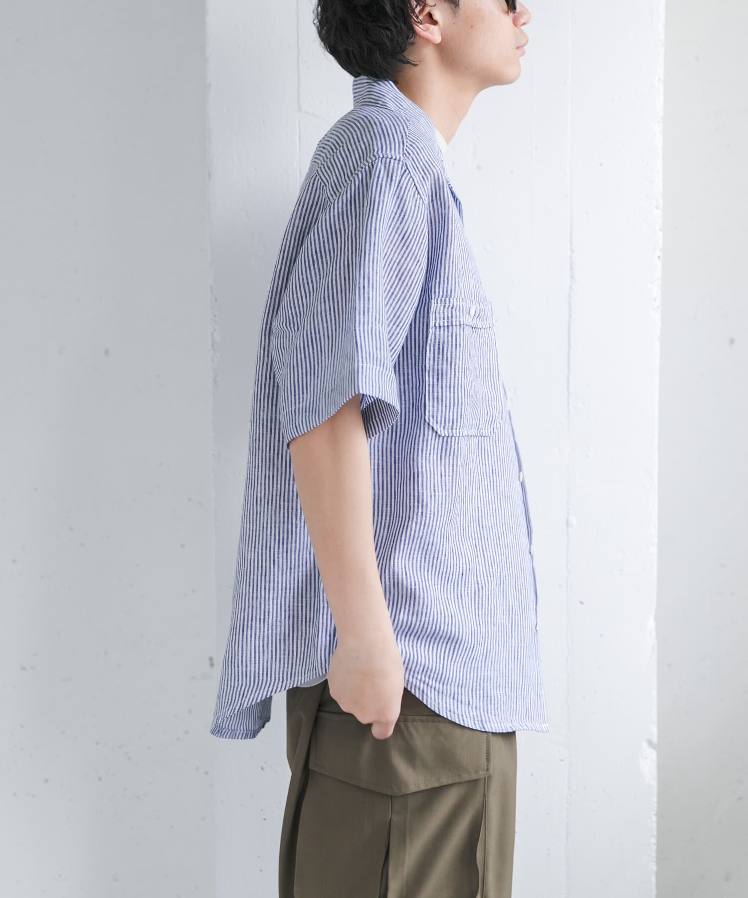 URBAN RESEARCH DOORS「FORK&SPOON　フレンチリネンオープンカラーショートスリーブシャツ」|シャツ・ブラウス|
