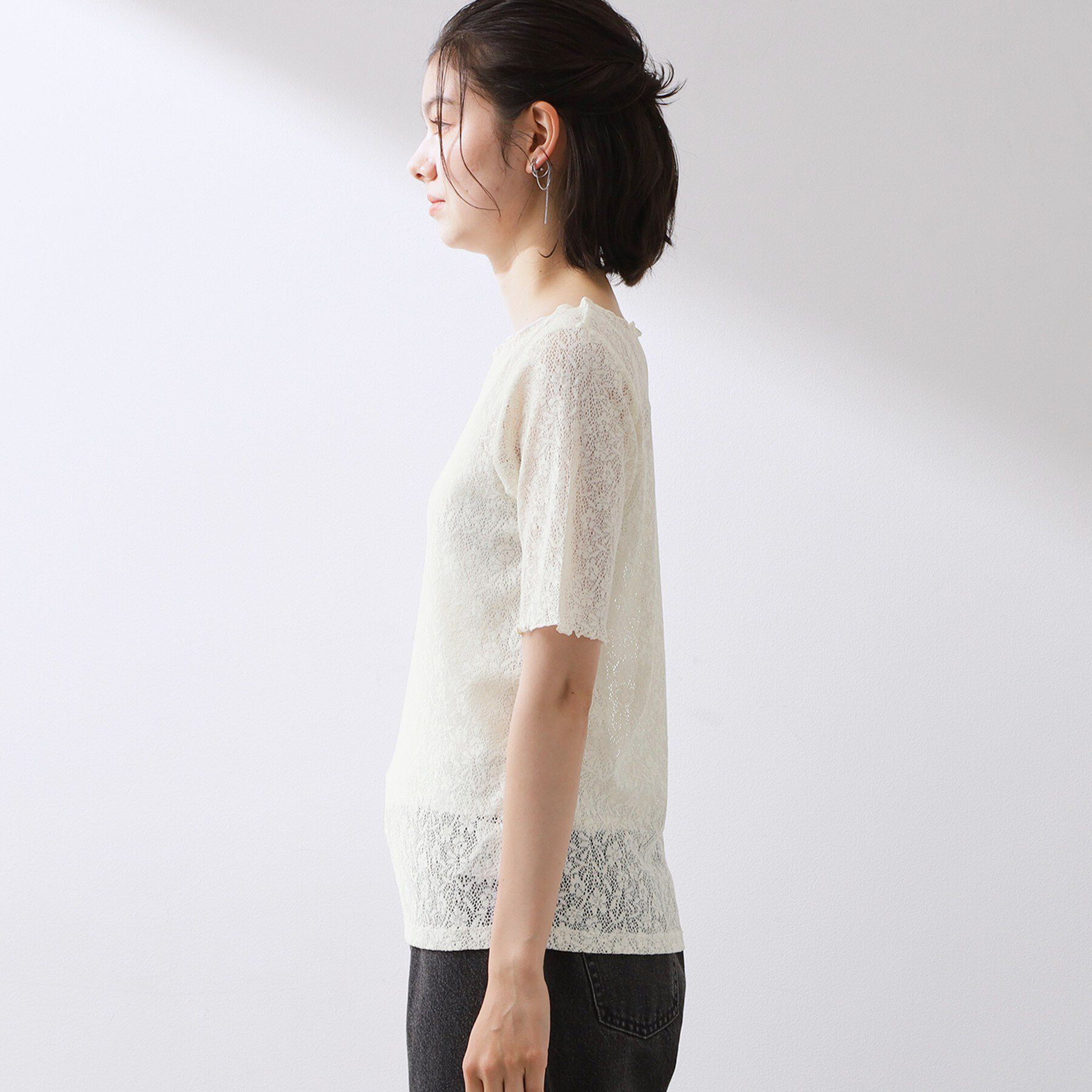 THE SHOP TK「レース5分袖メロープルオーバー」|Tシャツ・カットソー|