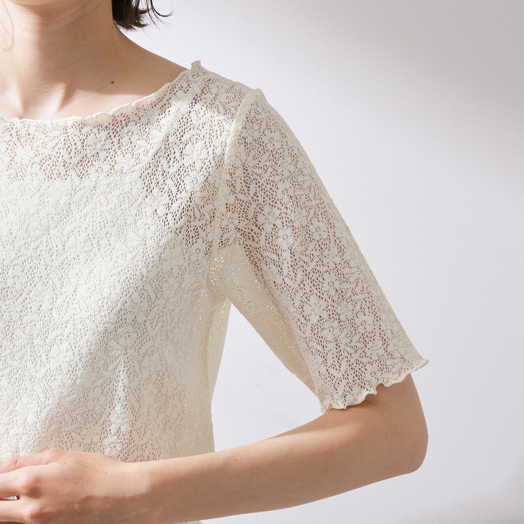 THE SHOP TK「レース5分袖メロープルオーバー」|Tシャツ・カットソー|