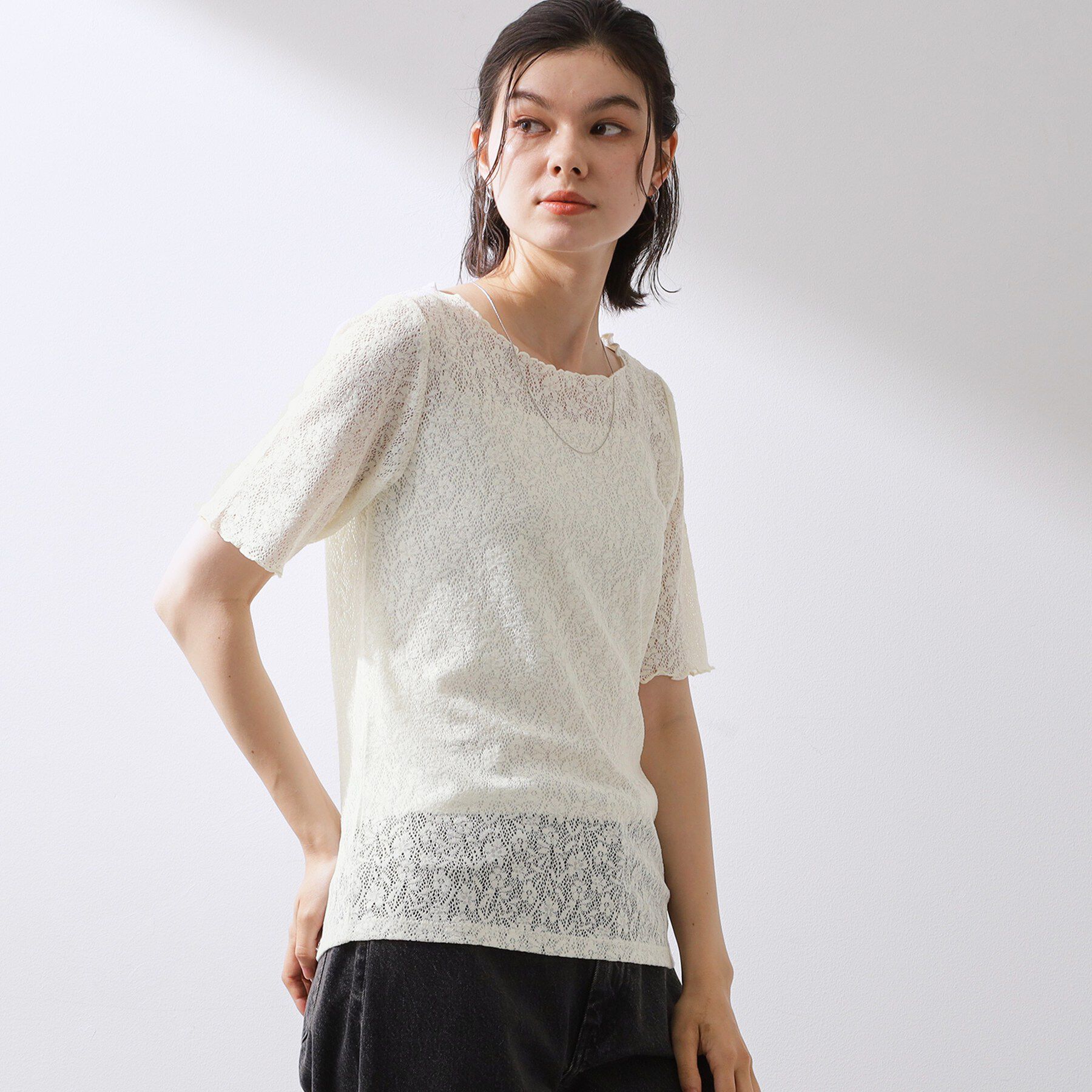 THE SHOP TK「レース5分袖メロープルオーバー」|Tシャツ・カットソー|