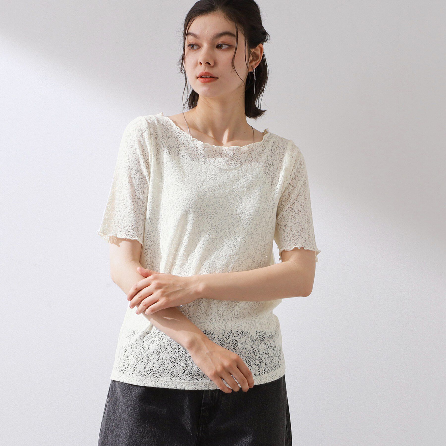 THE SHOP TK「レース5分袖メロープルオーバー」|Tシャツ・カットソー|