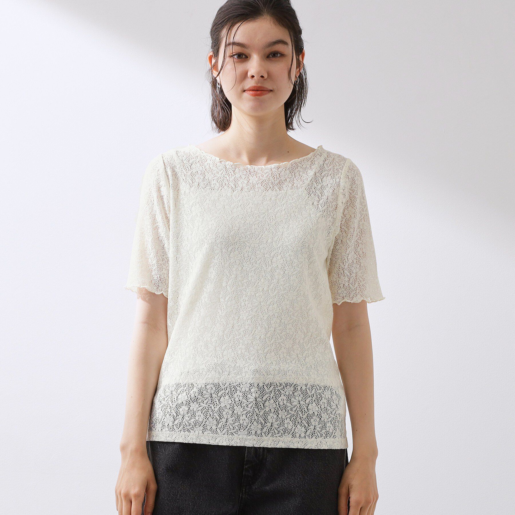 THE SHOP TK「レース5分袖メロープルオーバー」|Tシャツ・カットソー|