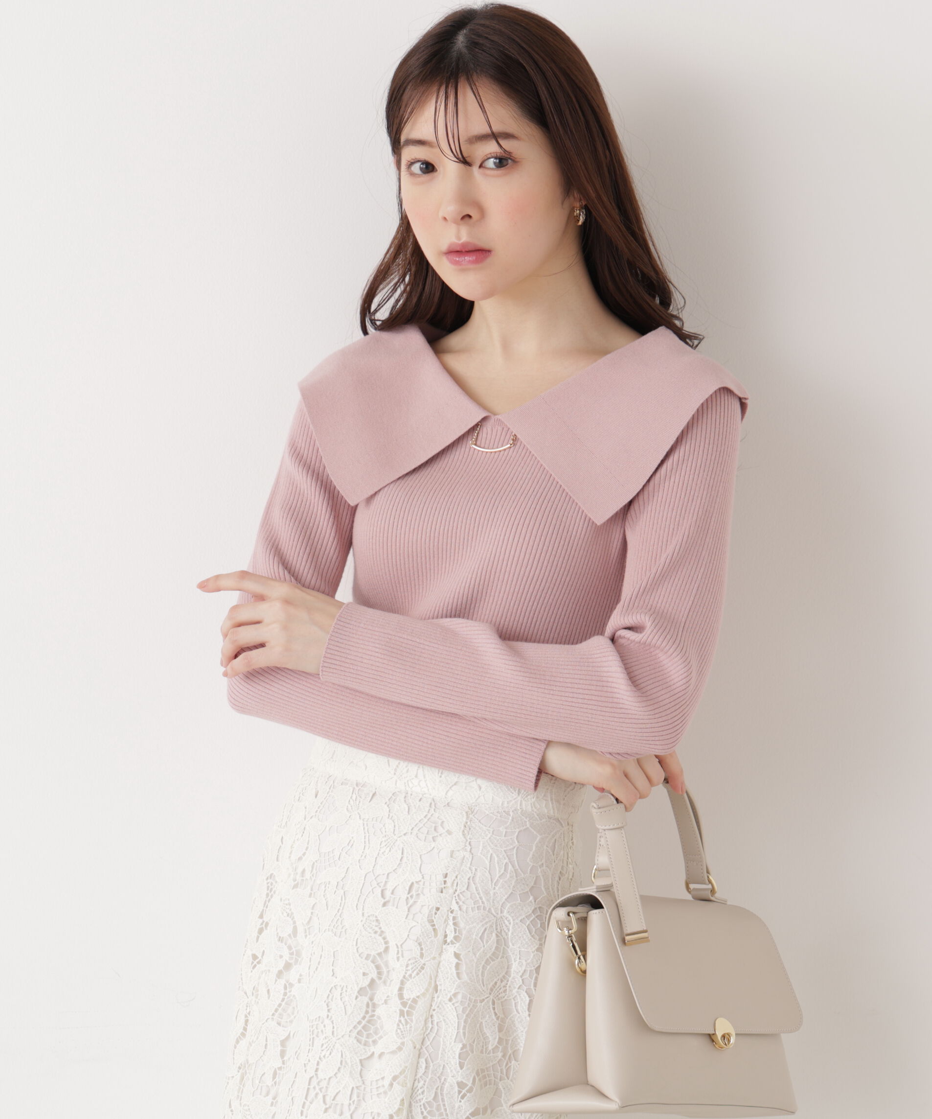 PROPORTION BODY DRESSING「バー付きビッグ襟ニット　26SS」|ニット・セーター|