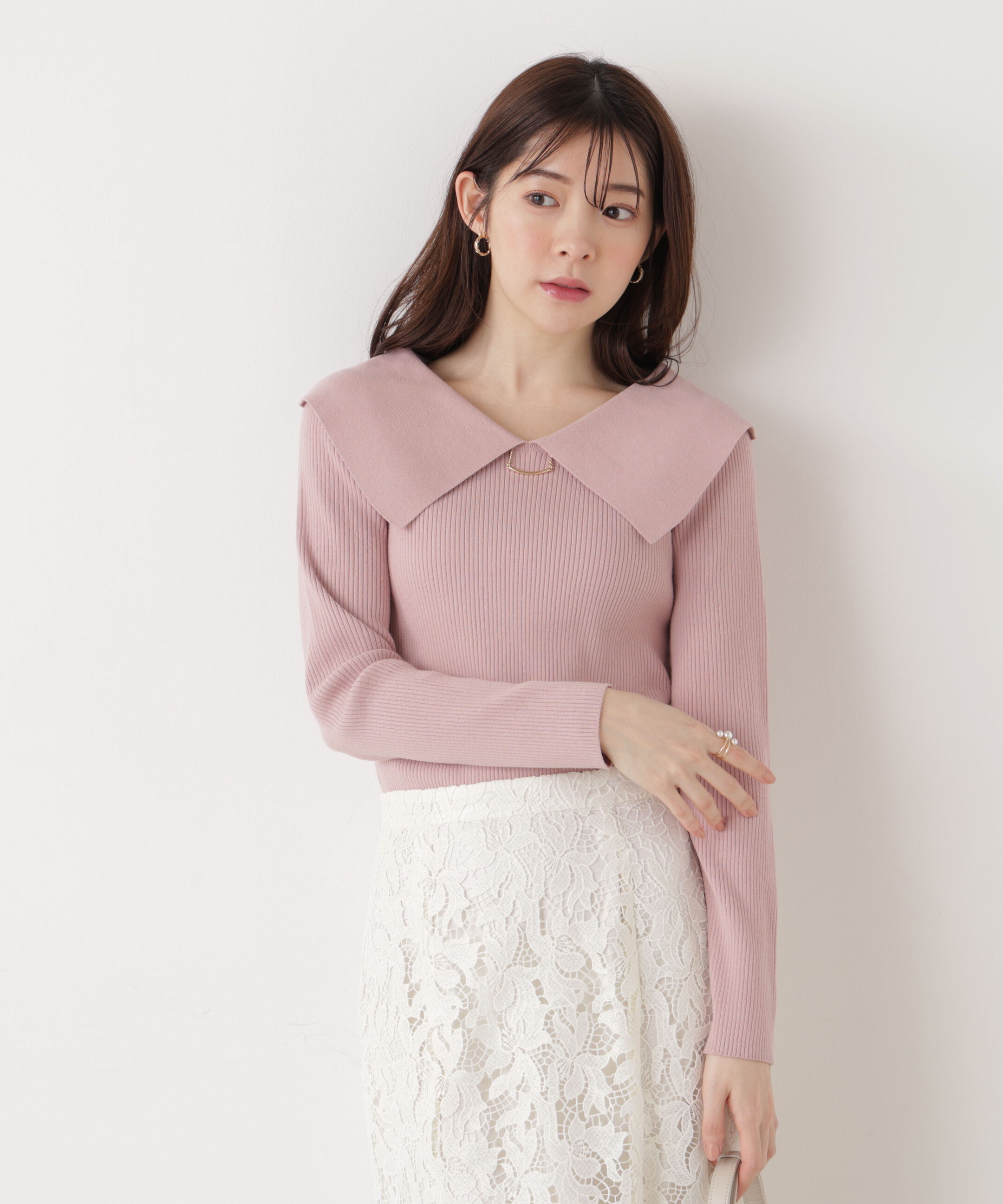 PROPORTION BODY DRESSING「バー付きビッグ襟ニット　26SS」|ニット・セーター|