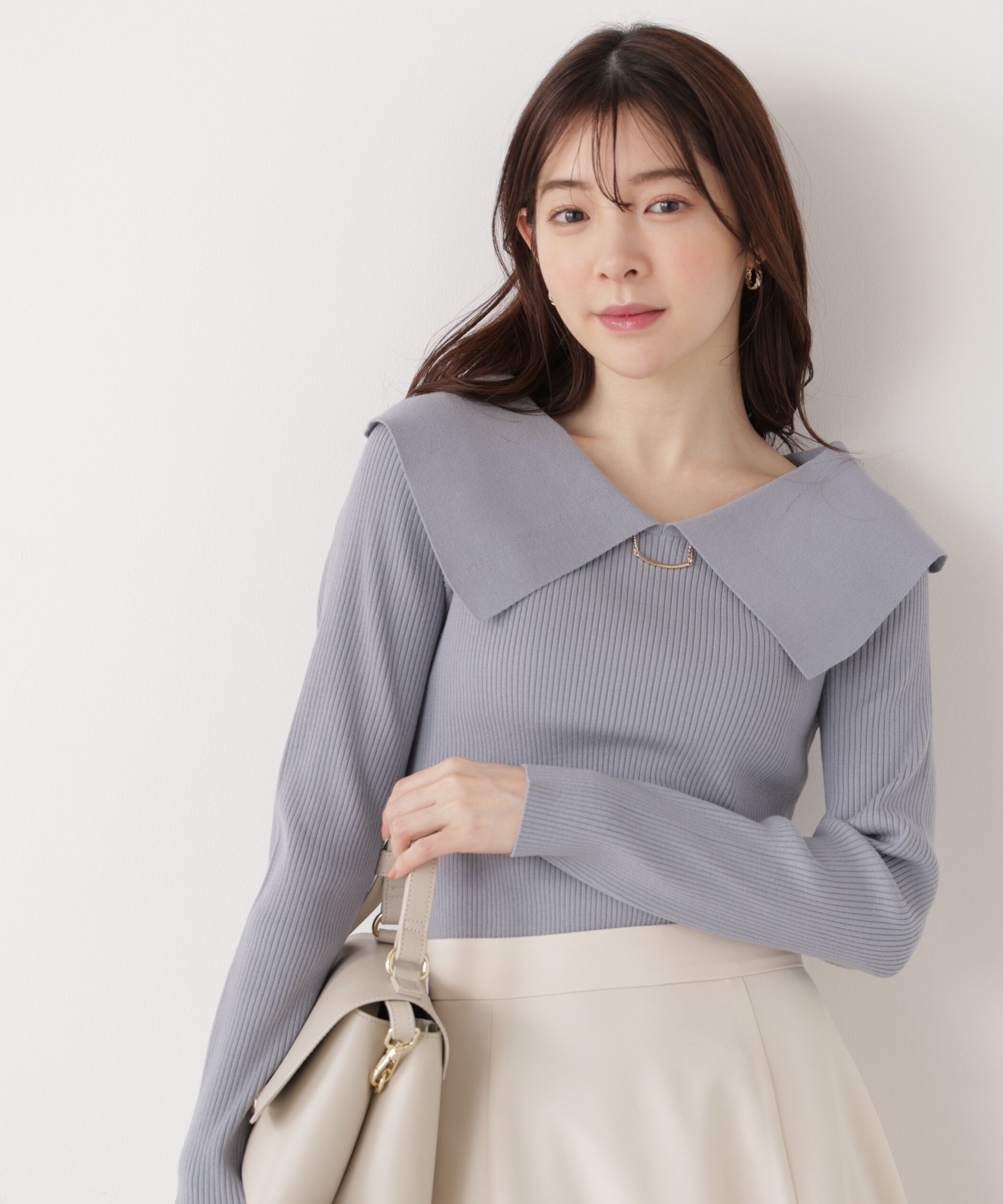 PROPORTION BODY DRESSING「バー付きビッグ襟ニット　26SS」|ニット・セーター|