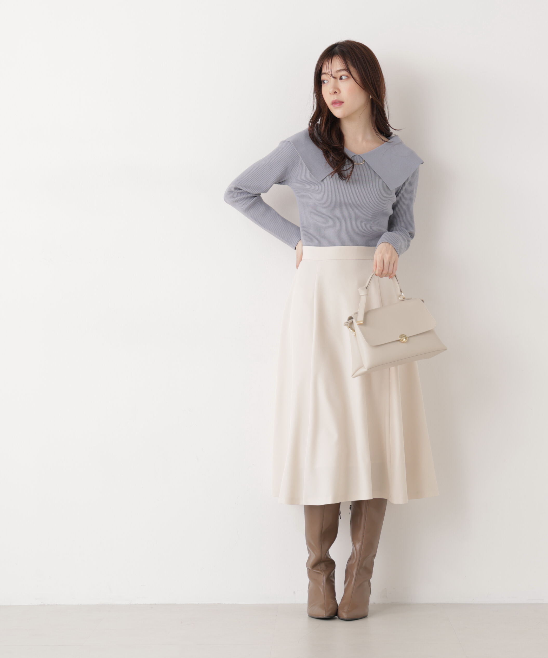 PROPORTION BODY DRESSING「バー付きビッグ襟ニット　26SS」|ニット・セーター|