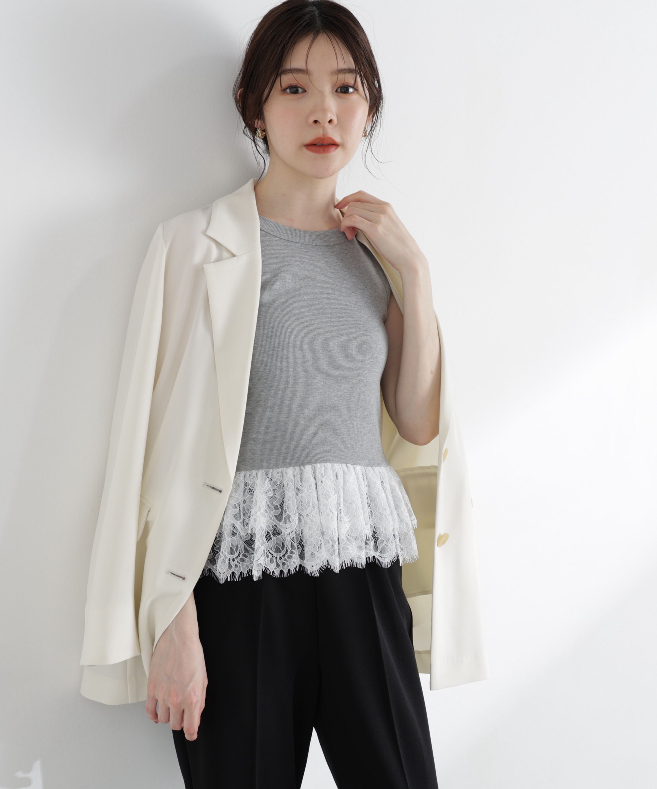 PROPORTION BODY DRESSING「〈a/mie〉レースペプラムタンク」|Tシャツ・カットソー|