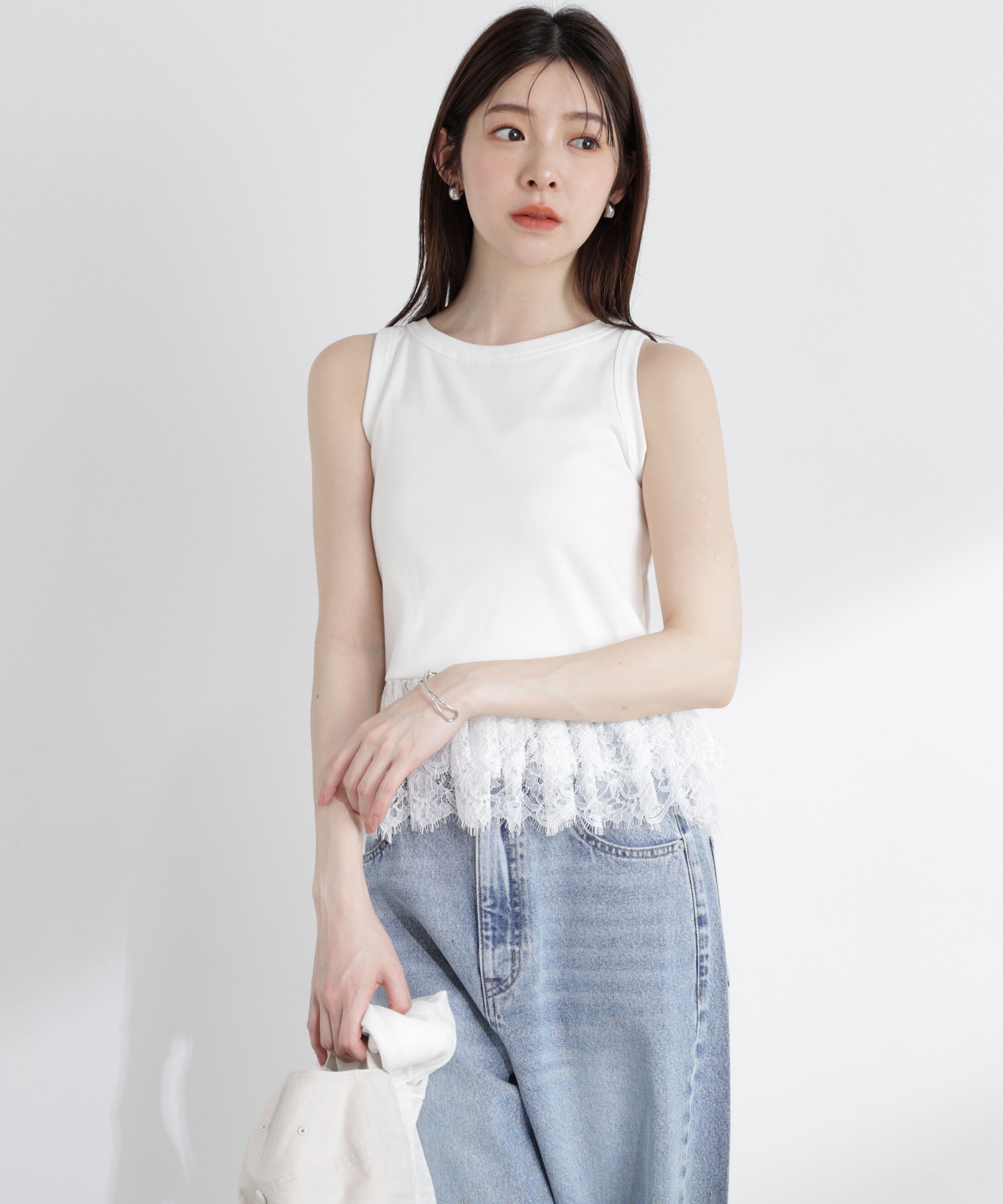 PROPORTION BODY DRESSING「〈a/mie〉レースペプラムタンク」|Tシャツ・カットソー|