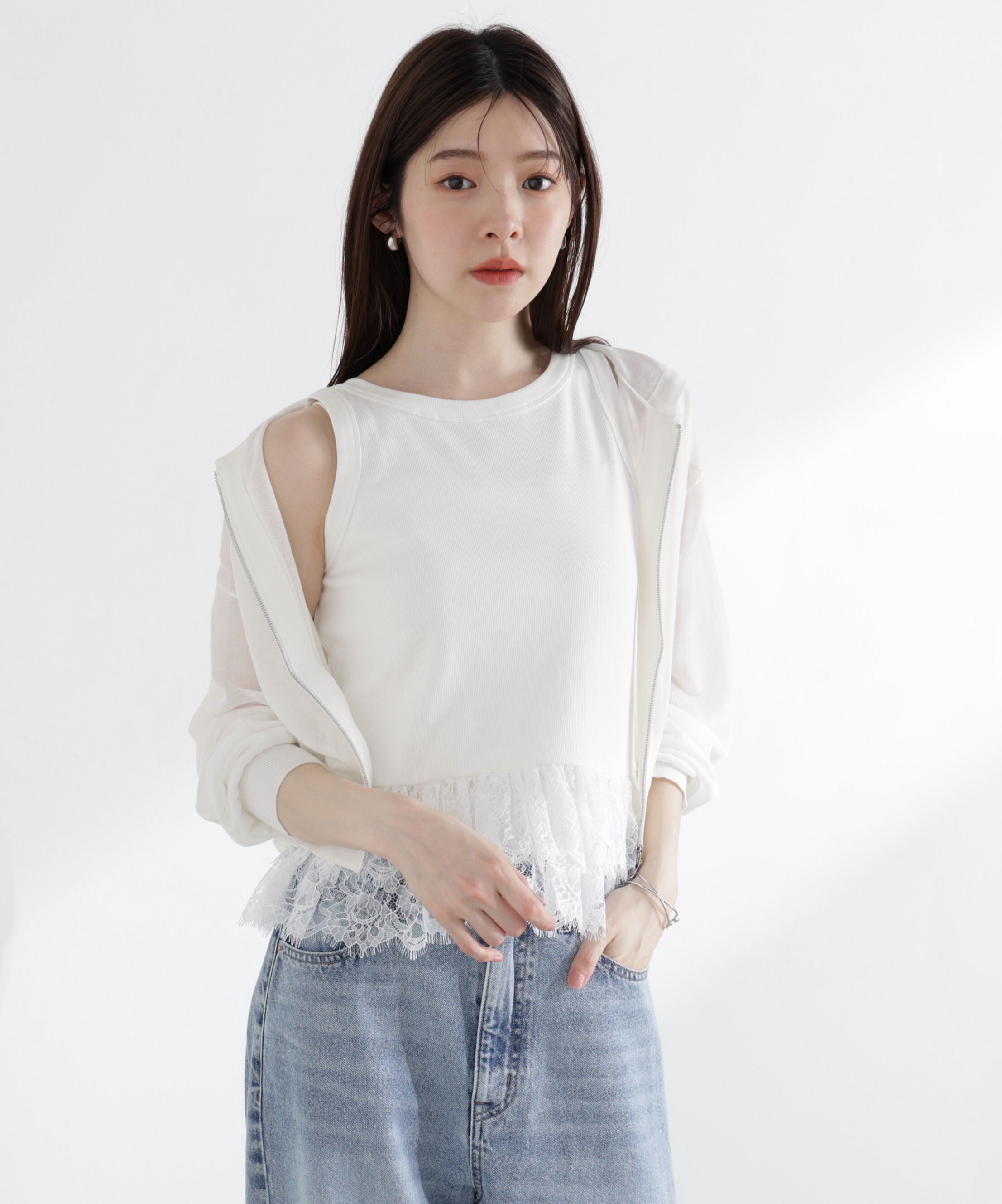 PROPORTION BODY DRESSING「〈a/mie〉レースペプラムタンク」|Tシャツ・カットソー|