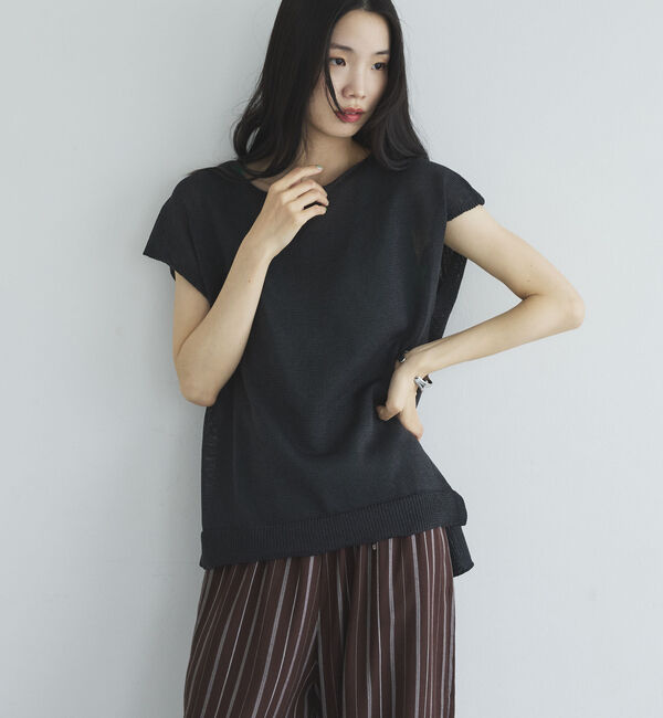Doux archives「ペーパーライクフレンチスリーブニット」|ニット・セーター|CHARCOAL GRAY