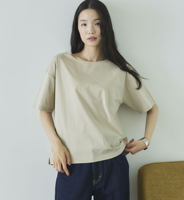 Doux archives「【吸湿透気】ボートネック半袖プルオーバー」|Tシャツ・カットソー|