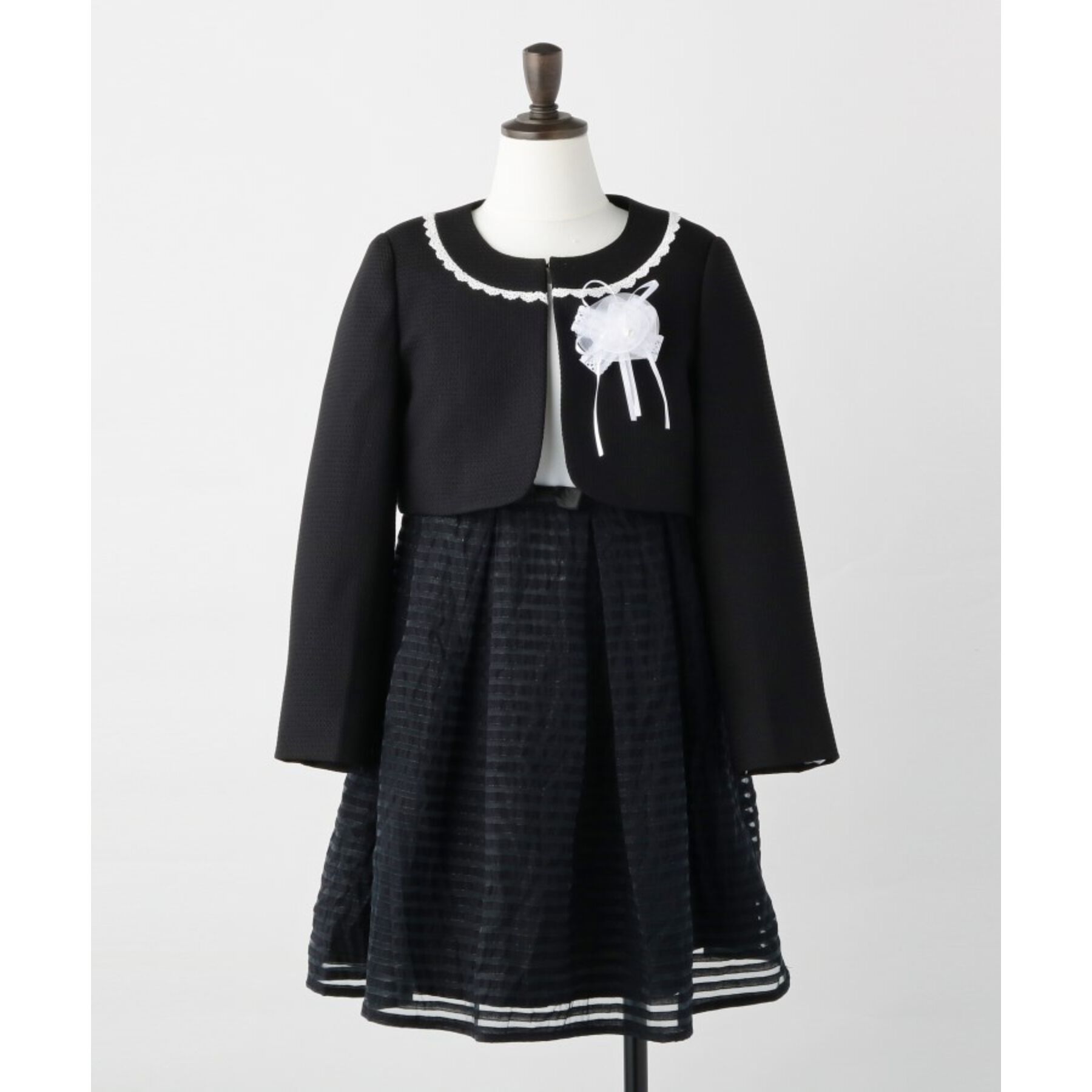 SHOO･LA･RUE「【110-130cm/3点セット/セレモニー/入卒】シアーボーダーワンピース」|その他|ブラック(719)