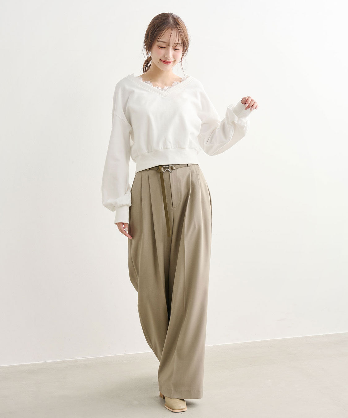COCO DEAL「モチーフベルト付きワイドパンツ」|スラックス|