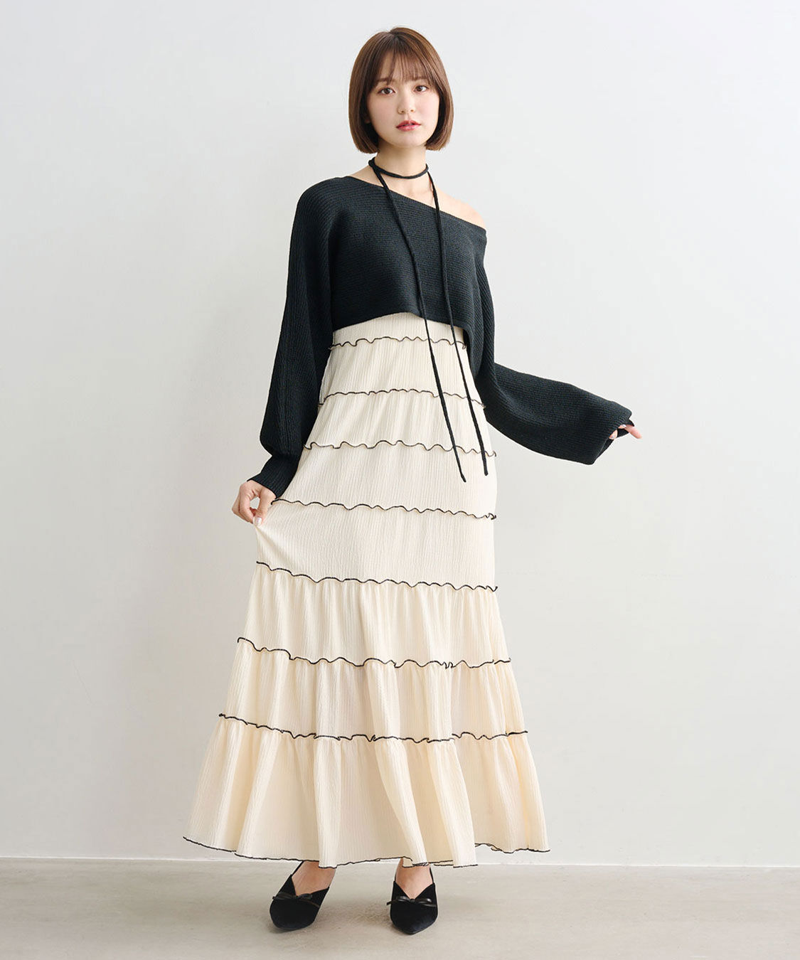 COCO DEAL「クロップドニット&times;メローティアードキャミワンピース」|ワンピース|