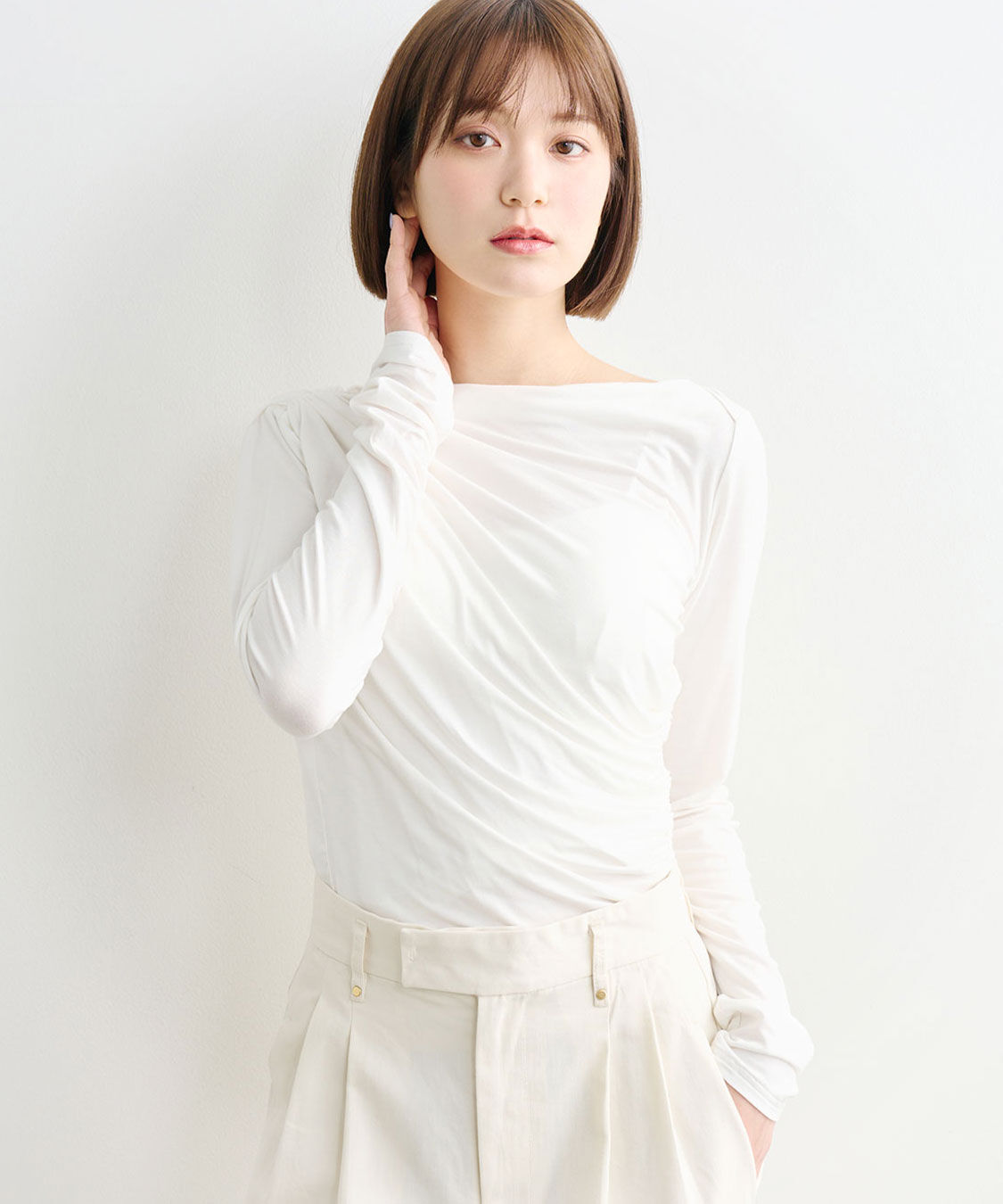 COCO DEAL「アシメネックドレープカットソー」|Tシャツ・カットソー|