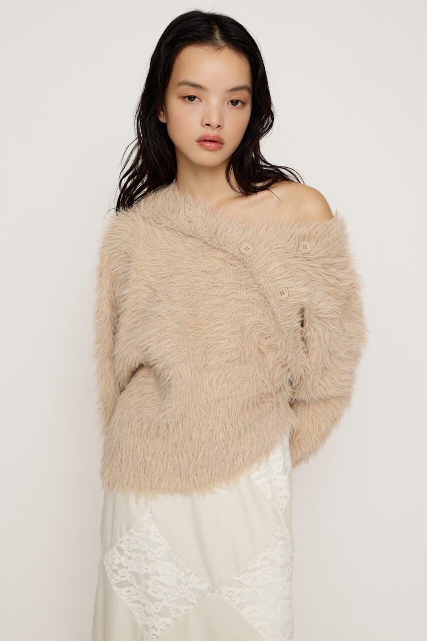 SLY「BIG SHAGGY BUTTON RIB トップス」|ニット・セーター|L/BEG1