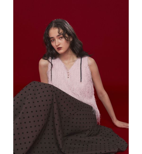 LAGUNAMOON「フェザーVネックリボントップス」|Tシャツ・カットソー|