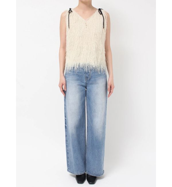 LAGUNAMOON「フェザーVネックリボントップス」|Tシャツ・カットソー|