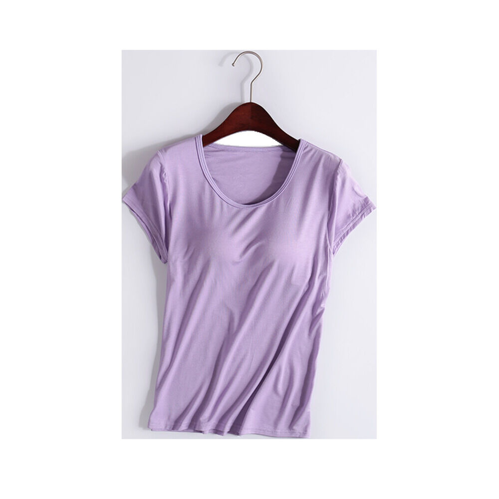 BACKYARD FAMILY「半袖 Tシャツ レディース カップ付 通販 tシャツ カットソー パッド付き ヨガ パジャマ」|Tシャツ・カットソー|パープル1