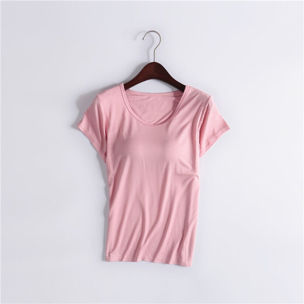 BACKYARD FAMILY「半袖 Tシャツ レディース カップ付 通販 tシャツ カットソー パッド付き ヨガ パジャマ」|Tシャツ・カットソー|ピンク1