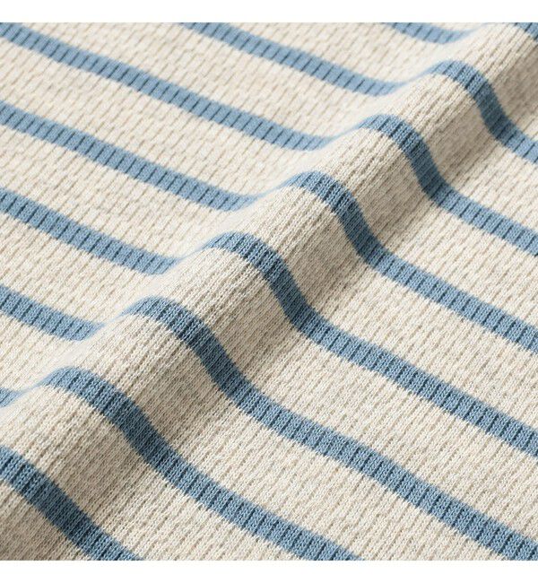 BEAMS PLUS「Healthknit / 別注 Honeycomb Thermal Henry Neck T-shirt Horizontal Stripe」|Tシャツ・カットソー|