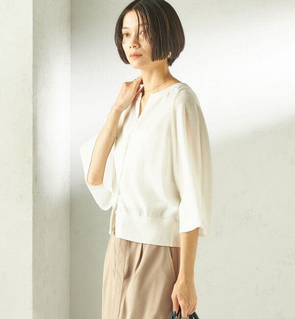 SHIPS for women「〈手洗い可能〉綿 フレア スリーブ キーネック カーディガン」|カーディガン|