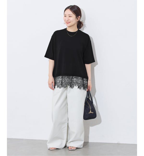 JOURNAL STANDARD「【洗える/接触冷感】WASHABLE COOL レースヘム ハーフスリーブ プルオーバー」|ニット・セーター|
