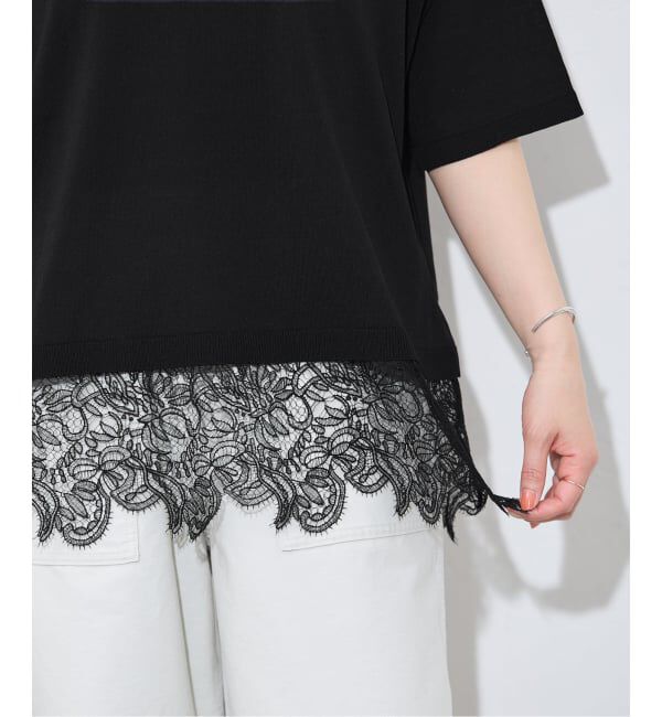 JOURNAL STANDARD「【洗える/接触冷感】WASHABLE COOL レースヘム ハーフスリーブ プルオーバー」|ニット・セーター|
