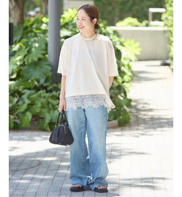 JOURNAL STANDARD「【洗える/接触冷感】WASHABLE COOL レースヘム ハーフスリーブ プルオーバー」|ニット・セーター|