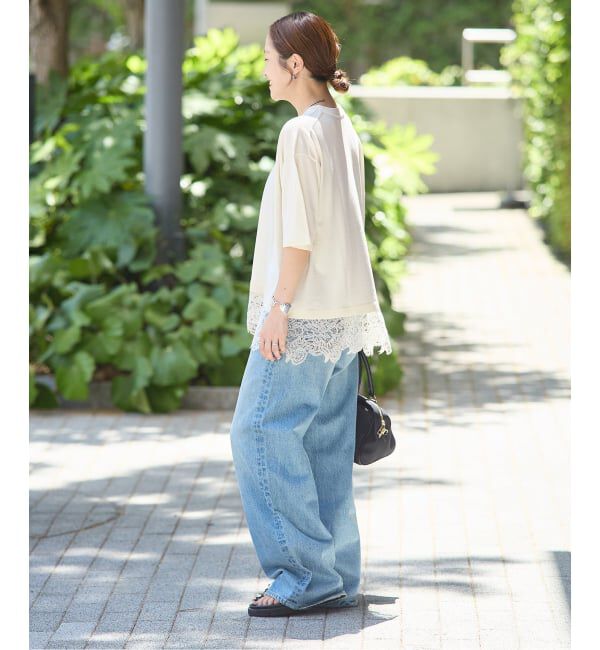 JOURNAL STANDARD「【洗える/接触冷感】WASHABLE COOL レースヘム ハーフスリーブ プルオーバー」|ニット・セーター|