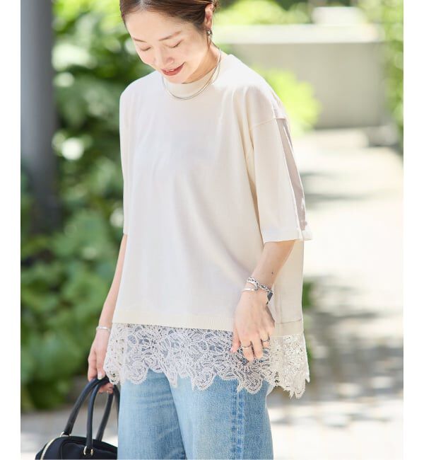 JOURNAL STANDARD「【洗える/接触冷感】WASHABLE COOL レースヘム ハーフスリーブ プルオーバー」|ニット・セーター|