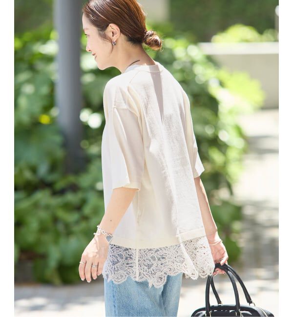 JOURNAL STANDARD「【洗える/接触冷感】WASHABLE COOL レースヘム ハーフスリーブ プルオーバー」|ニット・セーター|