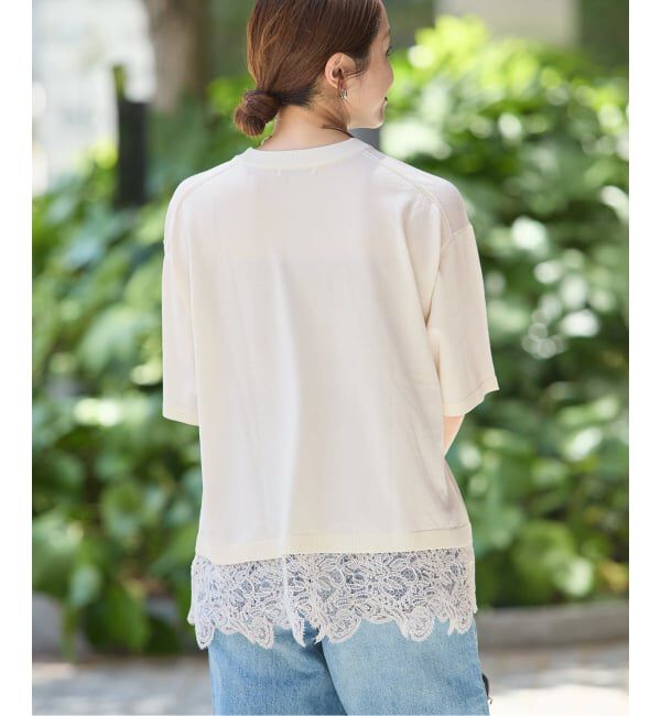 JOURNAL STANDARD「【洗える/接触冷感】WASHABLE COOL レースヘム ハーフスリーブ プルオーバー」|ニット・セーター|