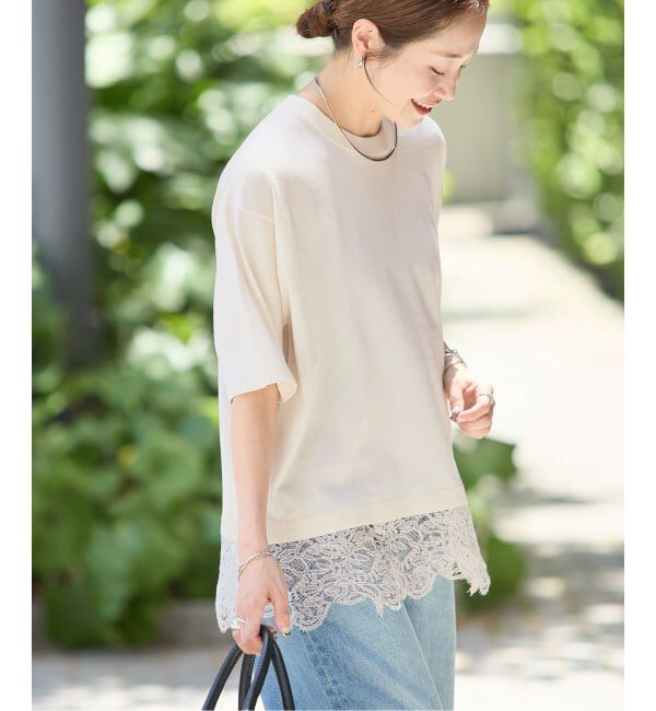 JOURNAL STANDARD「【洗える/接触冷感】WASHABLE COOL レースヘム ハーフスリーブ プルオーバー」|ニット・セーター|